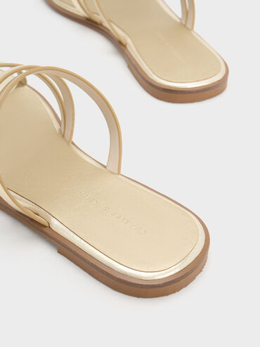 Sandal Slide Strappy Metallic, Gold, hi-res