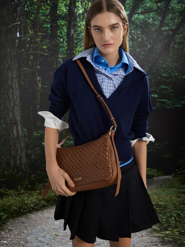 Tas Bahu Woven Calla, Chocolate, hi-res