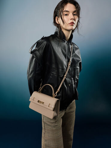 Tas Top Handle Belted Arlet, Taupe, hi-res