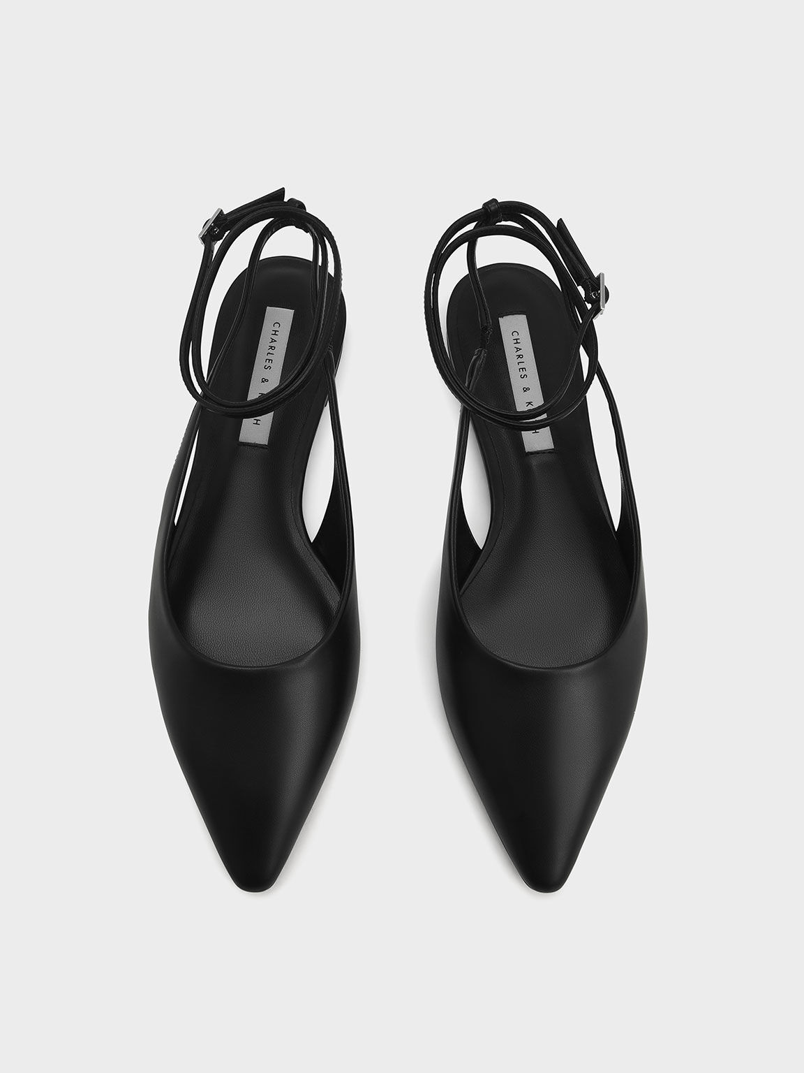 Sepatu Flat Ballerina Ankle-Strap, Black, hi-res
