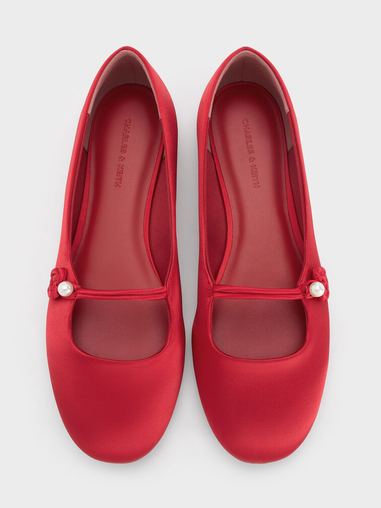 Sepatu Flats Mary Jane Knot-Pearl Orinda, Red, hi-res