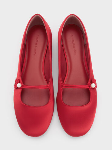 Orinda Knot-Pearl Mary Jane Flats, Red, hi-res