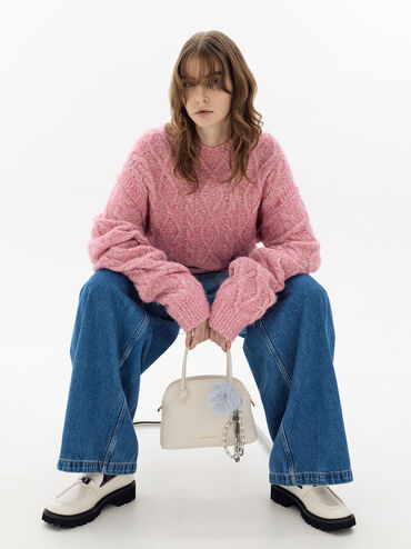 Gantungan Tas Furry Ball Pearl Beaded-Strap, Sea Salt Blue, hi-res