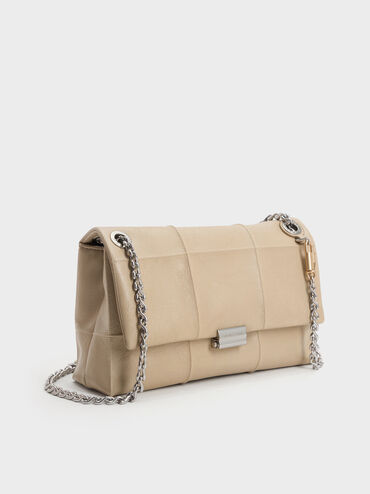 Tas Bahu Chain-Strap Quilted Delfina, Sand Beige, hi-res