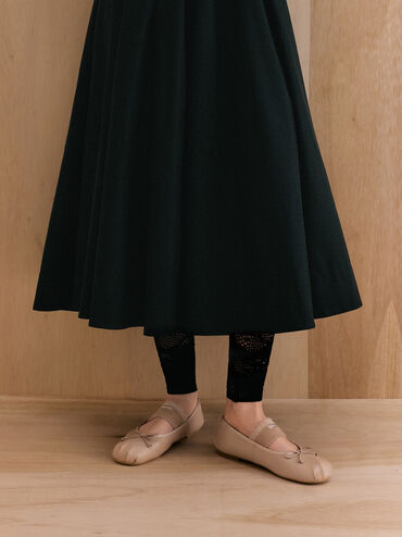 Sepatu Flats Mary Jane Furry-Strap Bow Winona, Nude, hi-res