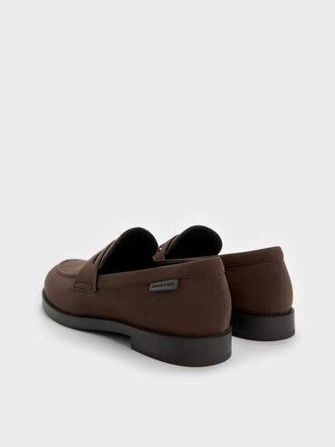 Sepatu Loafers Penny Arven Faux Suede, Dark Brown Textured, hi-res