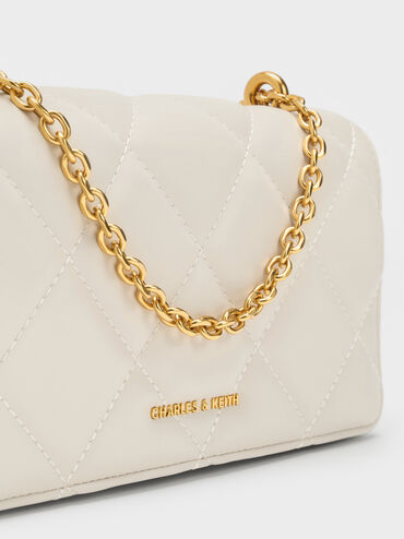 Paffuto Chain Handle Quilted Long Wallet, Cream, hi-res