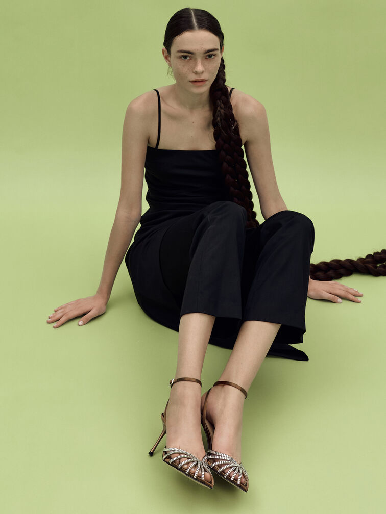 Sandal Stiletto Peep-Toe Jaylene Gem, Brown, hi-res