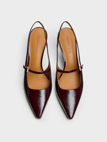 Pointed Slingback Mary Jane Pumps, Burgundy, hi-res
