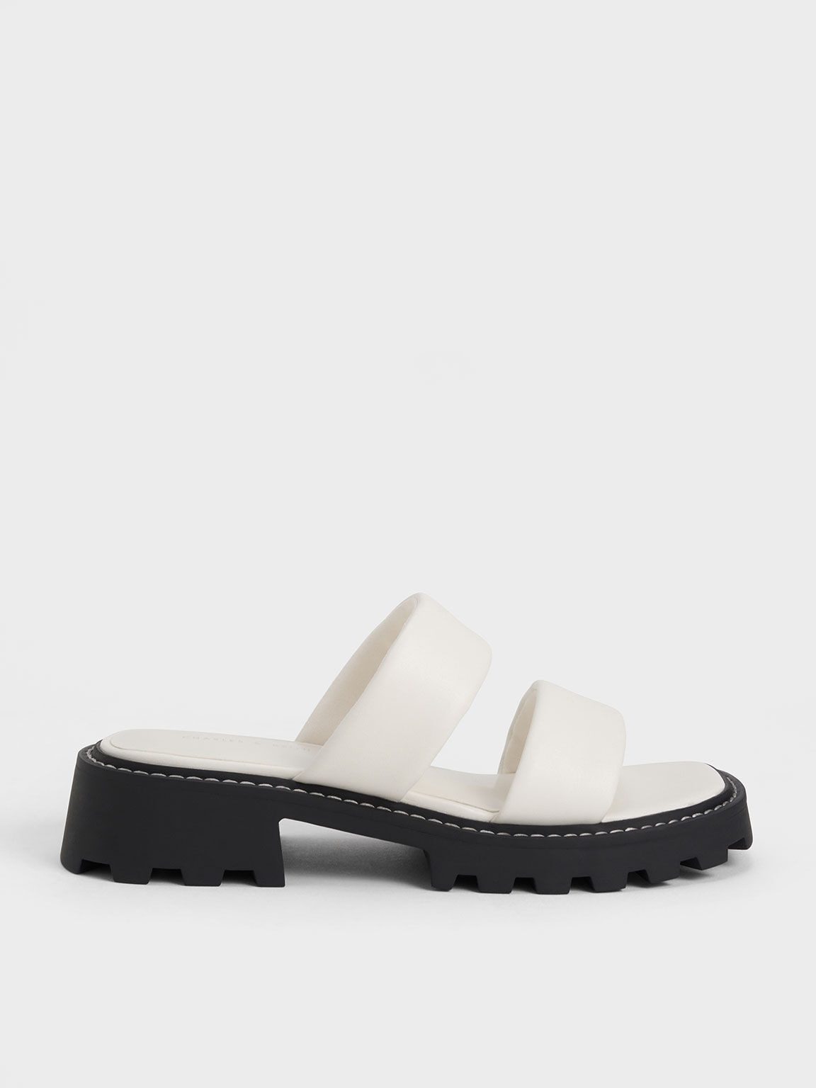 Padded Double Strap Sliders, White, hi-res