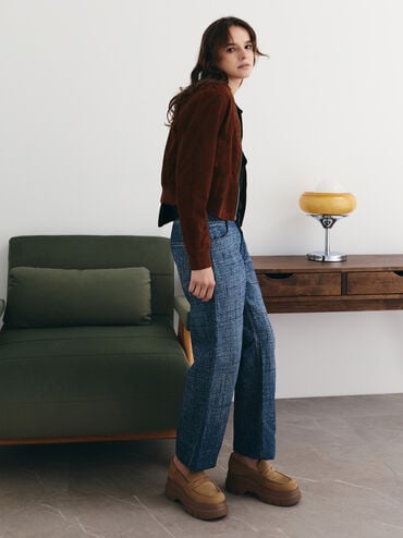 Leoi Faux Suede Platform Penny Loafers, Camel, hi-res