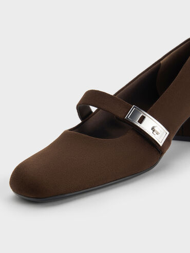 Lando Faux Suede Mary Jane Pumps, Dark Brown Textured, hi-res