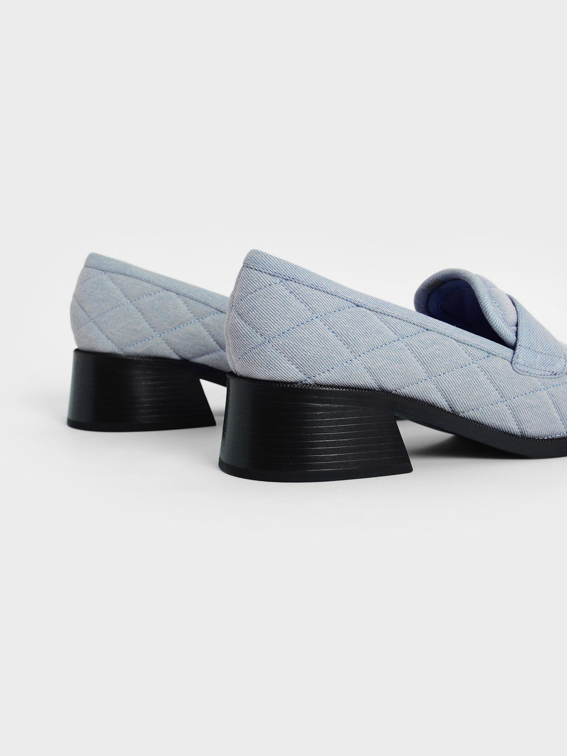 Sepatu Block Heel Penny Loafers, Light Blue, hi-res