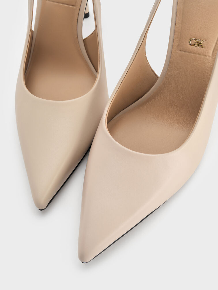 Sepatu Pumps Stiletto Slingback Leather, Oat, hi-res
