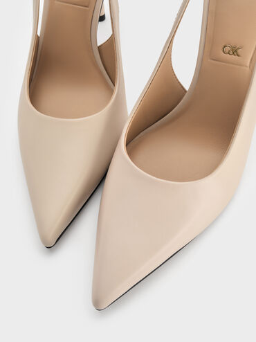 Sepatu Pumps Stiletto Slingback Leather, Oat, hi-res