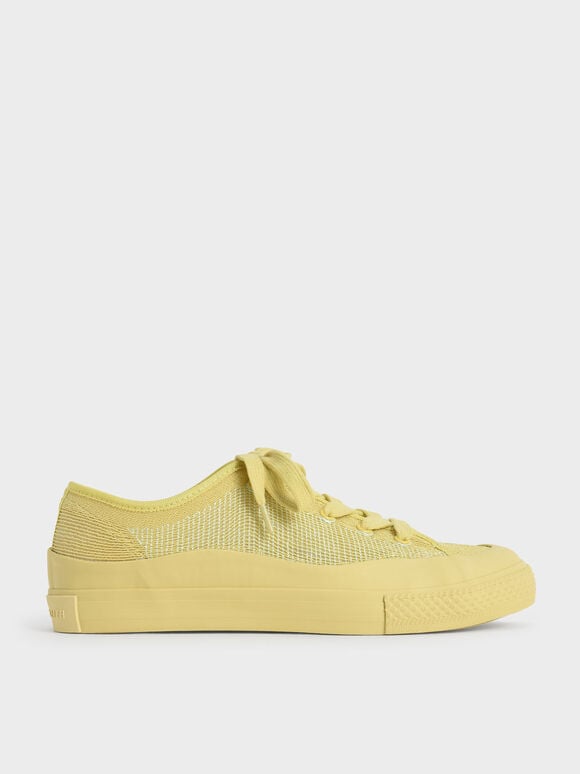 Sepatu Sneakers Knitted Low-Top, Yellow, hi-res