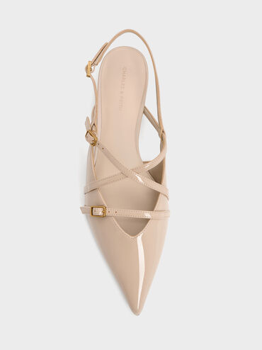 Sepatu Flats Slingback Strappy Patent Maybelle, Nude, hi-res