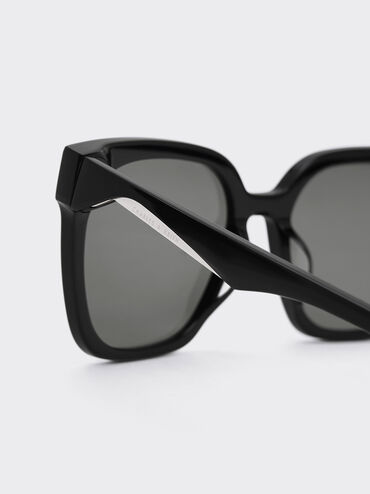 Freya Square Thick-Frame Sunglasses, Black, hi-res