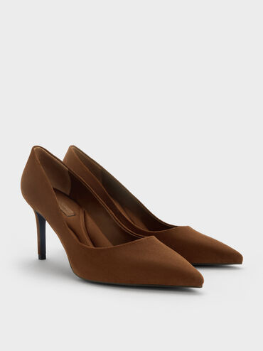 Sepatu Pumps Stiletto Pointed Toe Emmy Textured, Cognac, hi-res