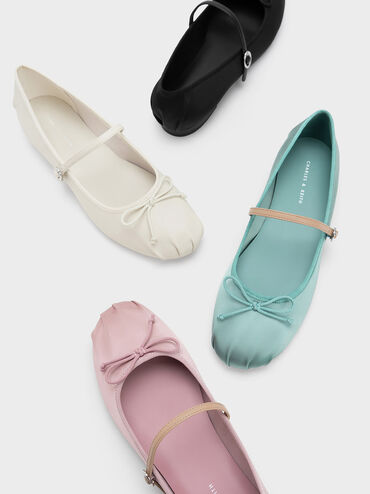Sepatu Flats Mary Jane Satin Bow, Chalk, hi-res
