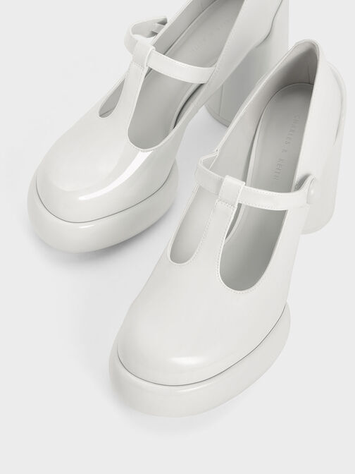 Sepatu Platform Mary Janes Patent T-Bar Darcy, White, hi-res