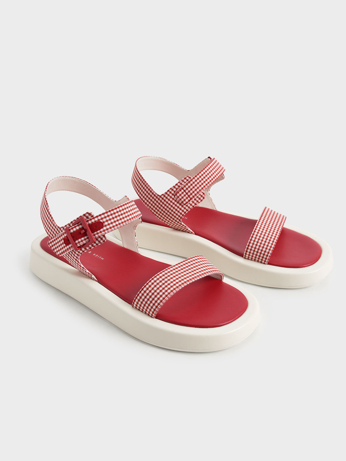 Sandal Flatform Check-Print, Red, hi-res