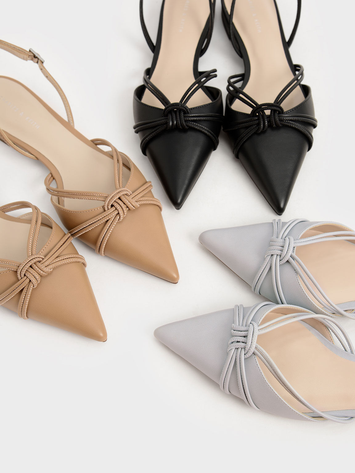 Camel Knotted Slingback Flats - CHARLES 