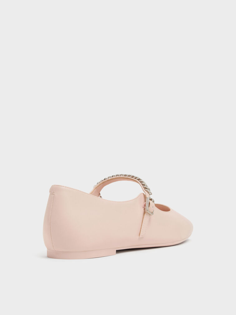 Sepatu Flats Mary Jane Charm Double-Chain, Pink, hi-res