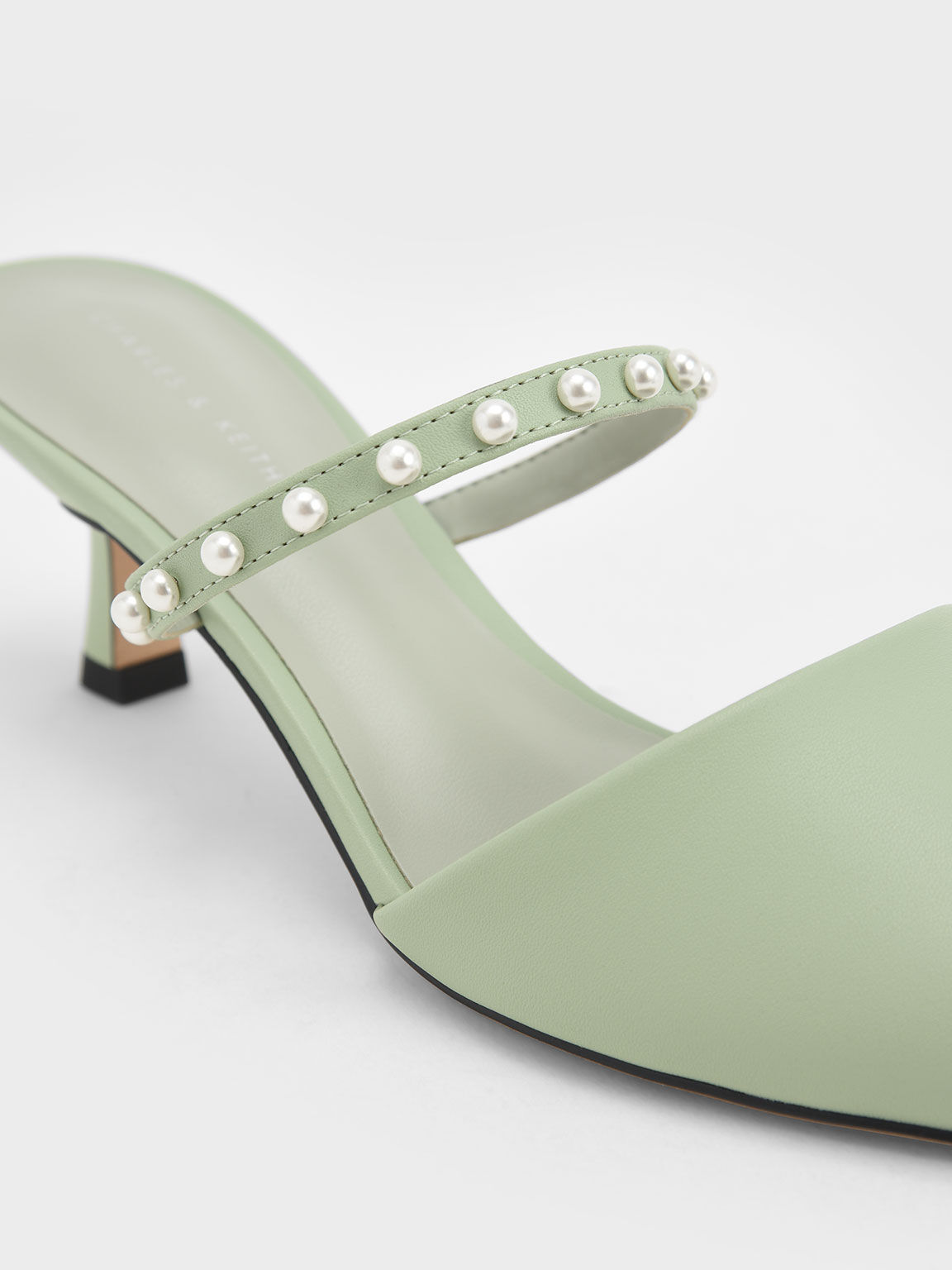 Sage Green Pearl-Embellished Kitten 