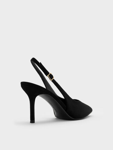 Sepatu Pumps Slingback Faux Suede Emelia, Black Textured, hi-res