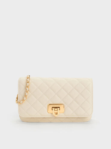 Cressida Quilted Push-Lock Clutch, Cream, hi-res