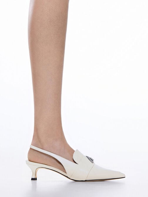 Sepatu Slingback Pumps Trice Metallic Accent Pointed-Toe, Chalk, hi-res