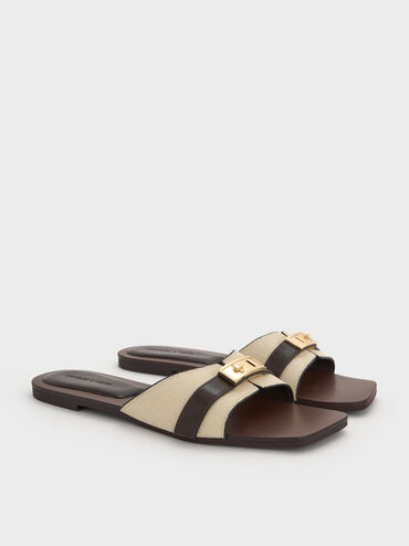 Lando Canvas Metallic-Accent Belted Slide Sandals, Multi, hi-res