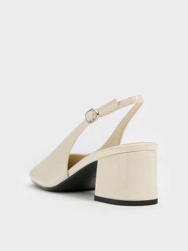 Sepatu Pumps Slingback Danni Patent, Chalk, hi-res