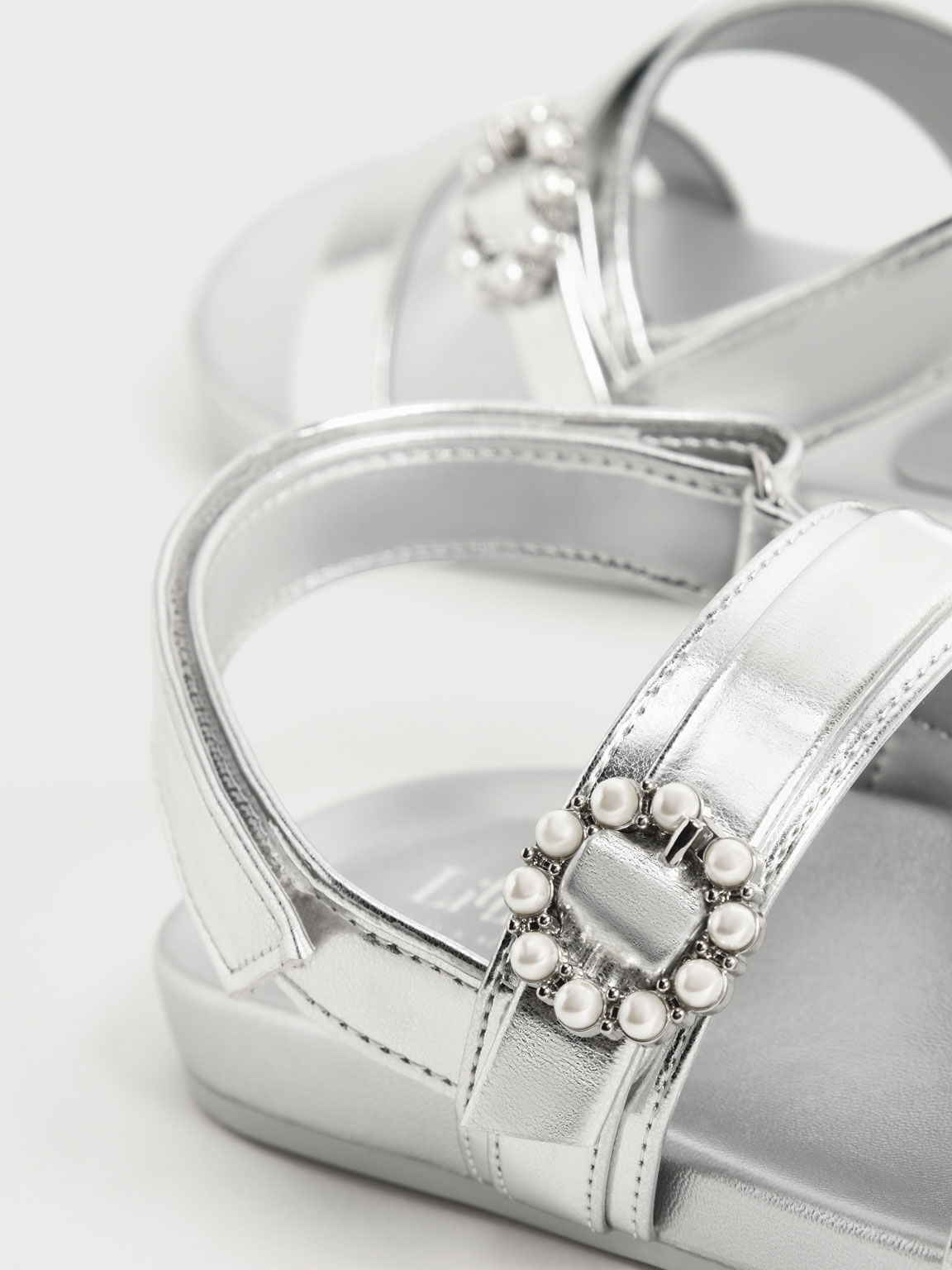 Sandal Girls' Bead-Embellished Back-Strap, Silver, hi-res