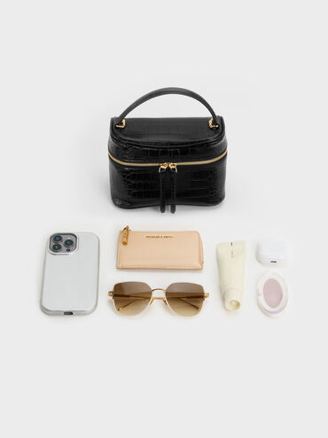 Tas Vanity Croc-Effect Pansy, Black, hi-res