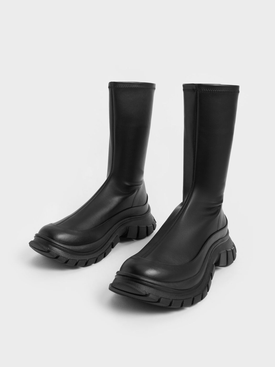 Sculptural Chunky Platform Boots, Black, hi-res