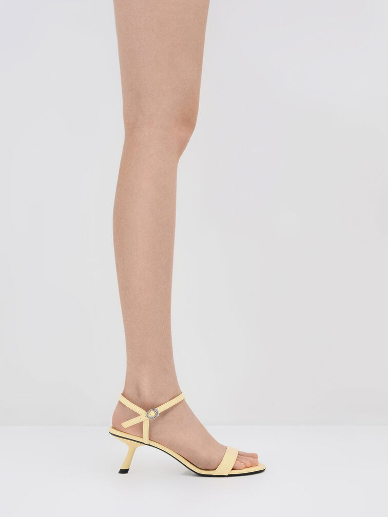 Sandal Ankle-Strap Slant-Heel, Yellow, hi-res