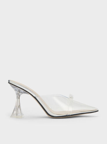 Embellished Bow See-Through Mules, Silver, hi-res