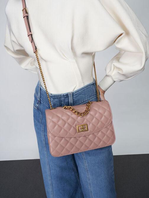 Quilted Chain Bag, Blush, hi-res