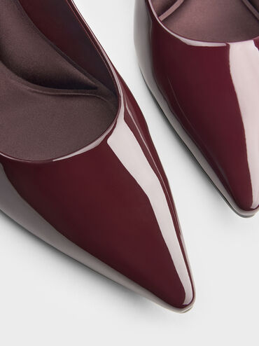 Emmy Patent Pointed Kitten Heel Pumps, Burgundy, hi-res