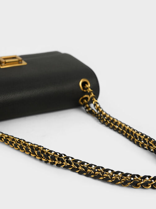 Chain Strap Shoulder Bag, Black, hi-res