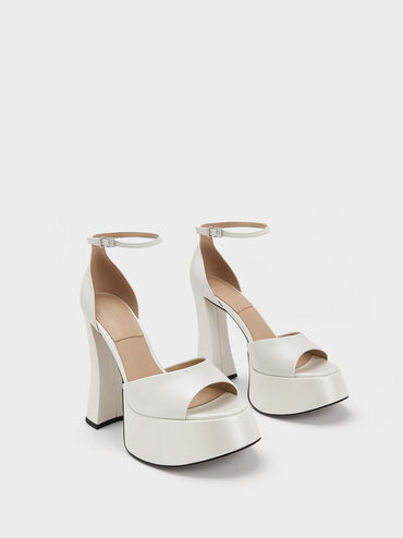 Michelle Leather Platform Sandals, White, hi-res