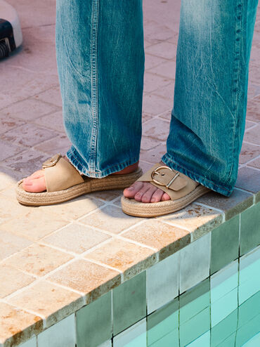 Sandal Espadrille Buckled Kaida Faux Suede, Sand2, hi-res