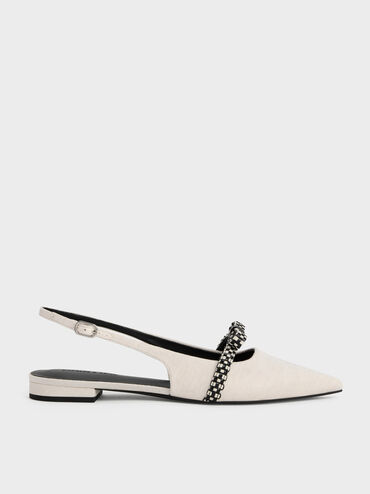 Sepatu Flats Slingback Woven-Bow Kaleen, Chalk, hi-res