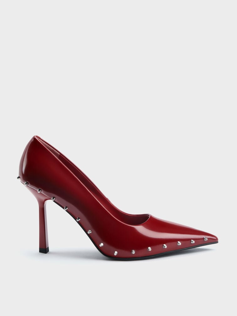 Sepatu Pumps Pointed Studded Coralie, Red, hi-res