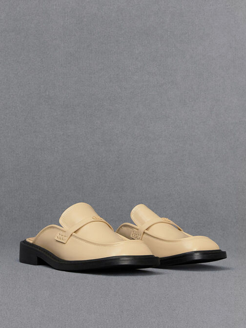 Tahlia Leather Loafer Mules, Beige, hi-res