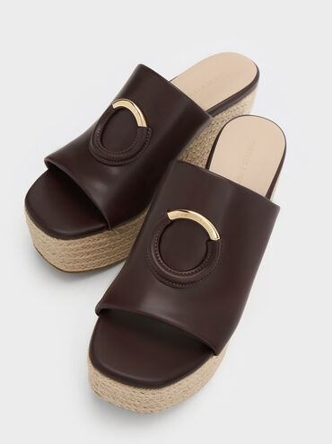 Sepatu Wedges Espadrille Metallic-Accent, Maroon, hi-res