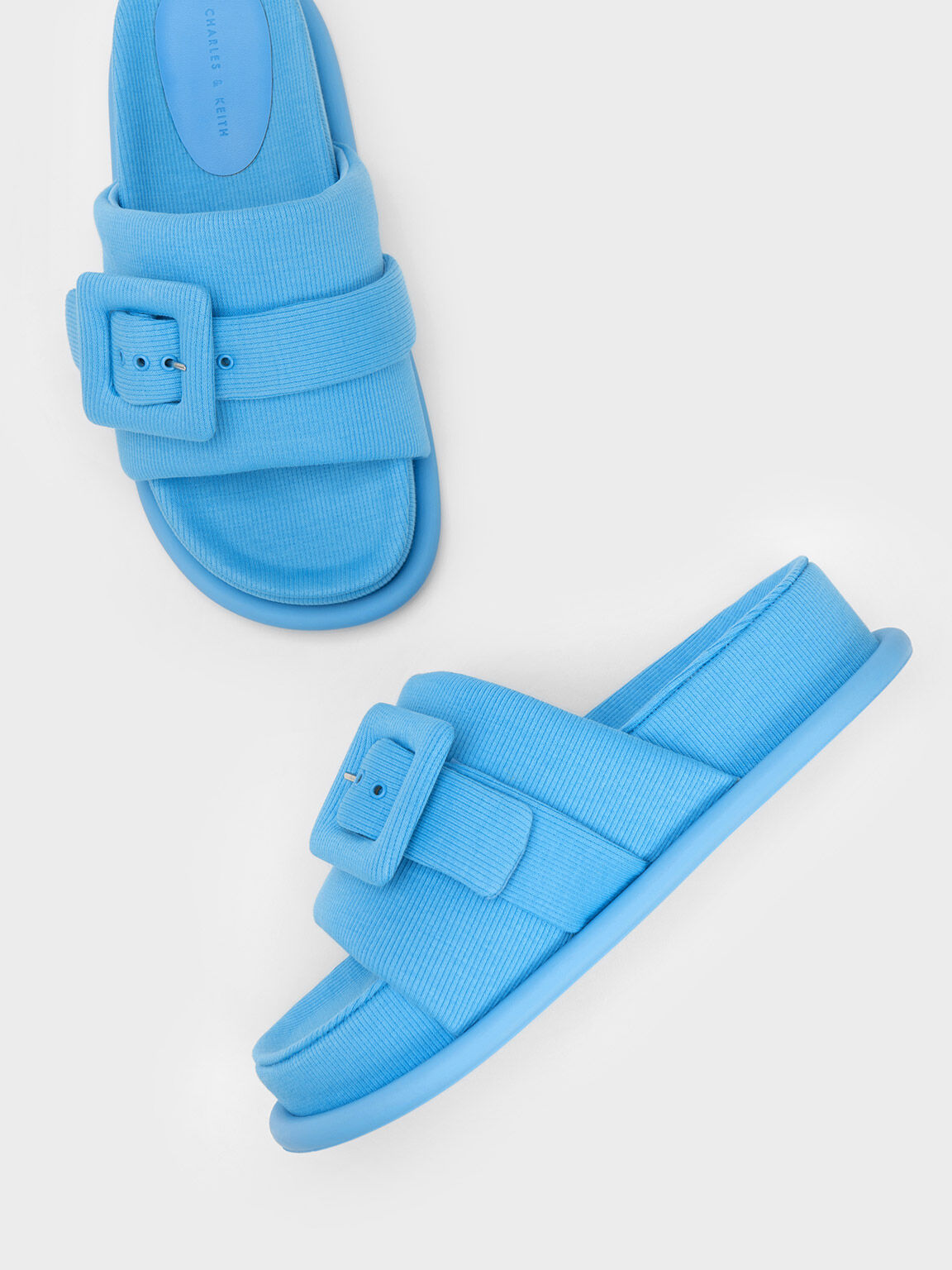 Sandal Slide Buckled Sinead Woven, Blue, hi-res