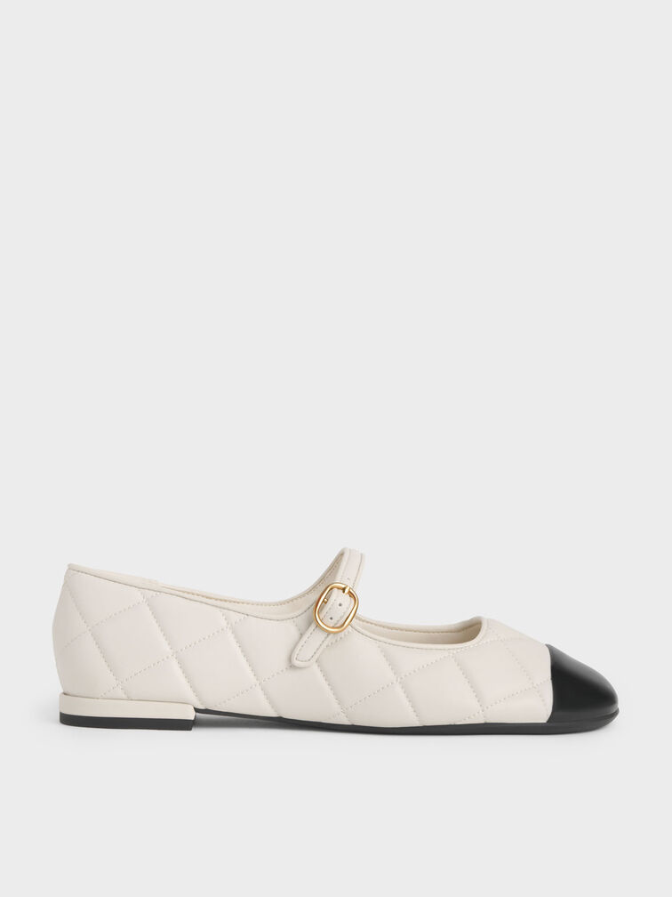 Chalk Toe-Cap Quilted Mary Janes - CHARLES & KEITH ID